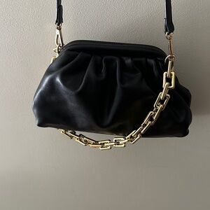 Madison West Black Shoulder Bag with Gold Chain